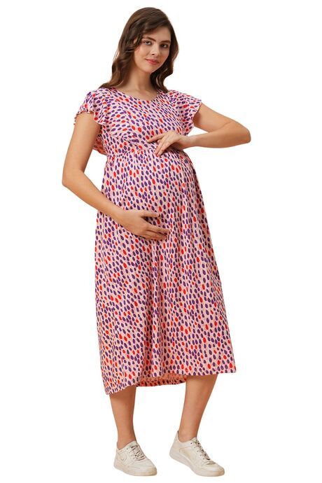 Inner Sense Organic Cotton Bamboo Nursing Dress - Pink Flowerburst — image 4